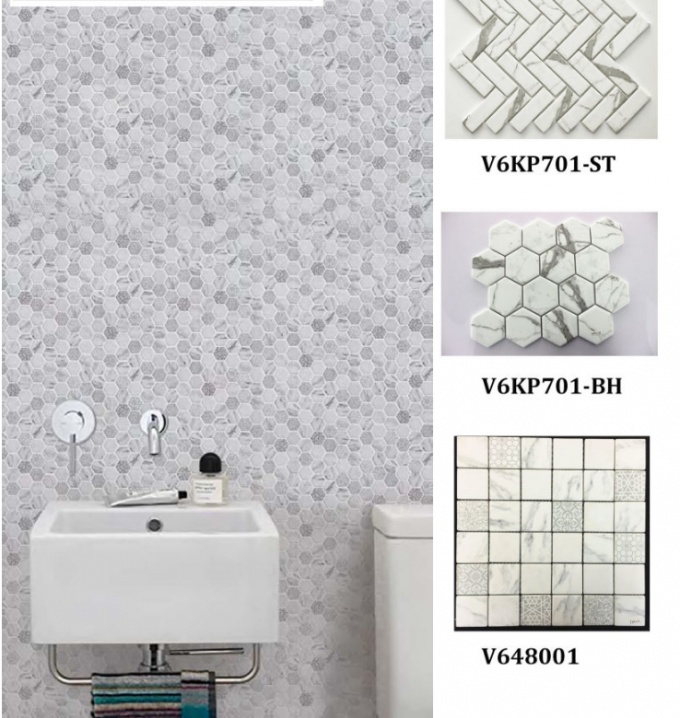 El hueso de pescados blanco de la teja de mosaico del mármol de Cararra